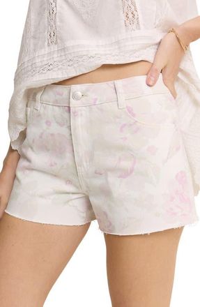 Nobody's Child Regent Floral Print Denim Shorts in White Multi at Nordstrom, Size 14