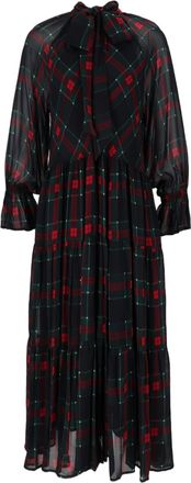 Shirt a Porter Abito Lungo Stamp In Chiffon Dark Plaid Midi Dress