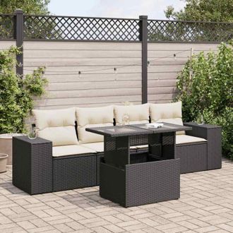 vidaXL Set De Muebles De Jard&iacute;n 5 Pzas Y Cojines Rat&aacute;n Sint&eacute;tico Negro Vidaxl