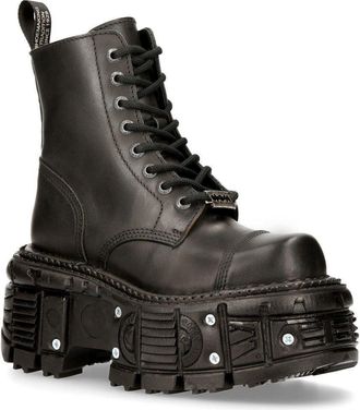 New Rock Unisex Leather Combat Platform Boots- TANK083-C1