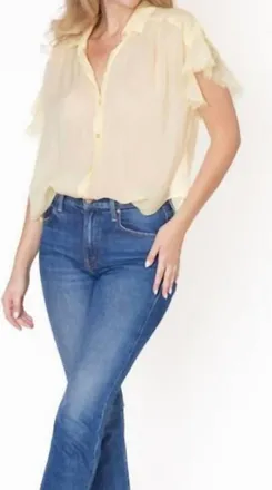 Maven West Raw Edge Short Sleeve Ruffle Top In Butter