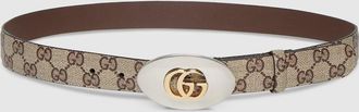 Gucci Belt With Double G Plaque Buckle, Beige, Original GG Fabric
