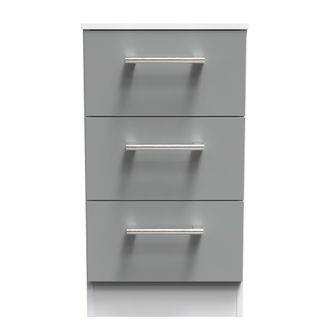 Welcome Furniture Denver Ready Assembled Bedside Table with 3 Drawers -Grey & White - Welcome Furniture | TJ Hughes