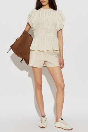 AllSaints Fran Leather Shorts, Womens, Cream