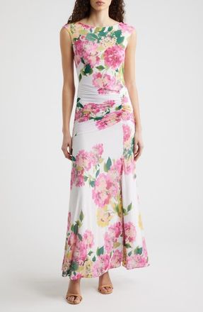 Eliza J Floral Ruched Gown in Pink Multi at Nordstrom, Size 16