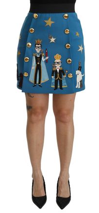 Dolce & Gabbana Damesrok van blauwe wol met hoge taille en versieringen