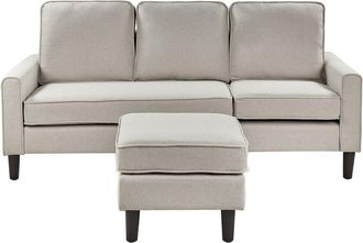 Beliani Sofa 3 Seater AVESTA Fabric Off-White with Ottoman