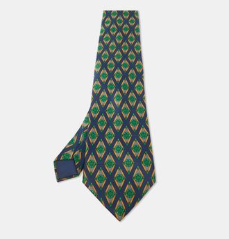 Lanvin Navy Blue Printed Satin Silk Traditional Tie