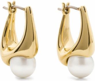 Kate Spade New York faux pearl huggie hoop earrings in Cream/Gold at Nordstrom