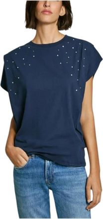 Pepe Jeans London Raz T-shirt - Dames - Blouses - Blauw - M - Katoen - Overhemden