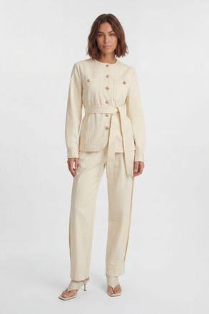 Karen Millen Womens Cotton Utility Button Detail Tie Waist Shirt - White Lyocell - Size 12 UK