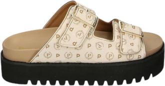 Pollini Dames Synthetisch Leren Slippers - Dames - Sandalen - Beige - 39 EU - Leer - Schoenen