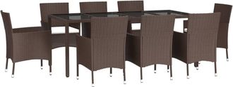 vidaXL Set Comedor Para Jard&iacute;n 9 Pzas Y Cojines Rat&aacute;n Sint&eacute;tico Marr&oacute;n Vidaxl