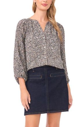 Vince Camuto Abstract Print Button-Up Shirt in Rich Black at Nordstrom, Size Xx-Small