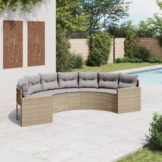vidaXL Sof&aacute; De Jard&iacute;n Semicircular Con Cojines Rat&aacute;n Sint&eacute;tico Beige Vidaxl