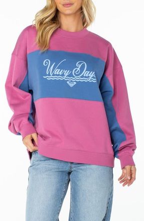 Roxy Lineup Colorblock Cotton Blend Sweatshirt in Red Violet at Nordstrom, Size Xx-Large