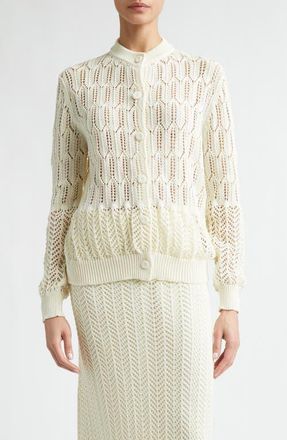 Jil Sander Pointelle Knit Cotton Cardigan in Eggshell at Nordstrom, Size 8 Us