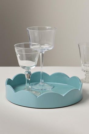 Addison Ross Blue Lacquered Round Scallop Tray