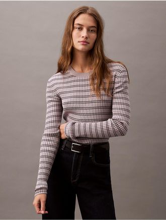 Calvin Klein Jeans Calvin Klein Womens Smooth Cotton Rib Stripe Sweater - Grey - XL