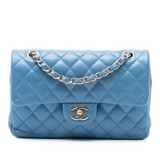 Chanel Pre-owned Womens Small Classic Caviar Double Flap - Light Blue Leather - One Size