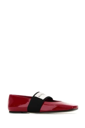 Givenchy Womens Red Leather Squared Ballerinas Powder Ballerine Flat Shoes