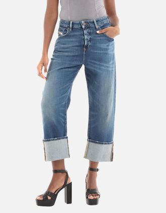 Diesel Womens DIESEL 1999 007L1 Womens Denim Jeans Loose Fit Mid Waist Straight Leg Blue Pants - Size: 10/34in