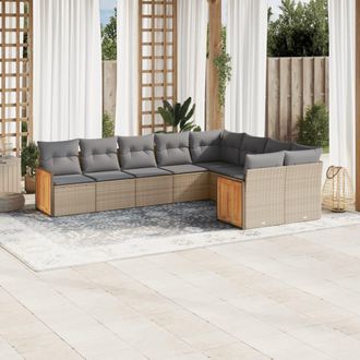 vidaXL Set De Sof&aacute;s De Jard&iacute;n 9 Pzas Con Cojines Rat&aacute;n Sint&eacute;tico Beige Vidaxl