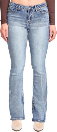 YMI Womens Jeans Womens Heavy Stitch Mid Rise Bootcut Stud Jeans, R Olympic Blue, 5