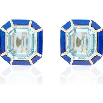 Goshwara M&eacute;lange Emerald-Cut Stud Earrings in Pale Blue at Nordstrom