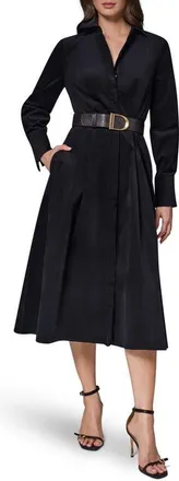 DKNY Belted Corduroy Midi Shirtdress in Black at Nordstrom, Size 16