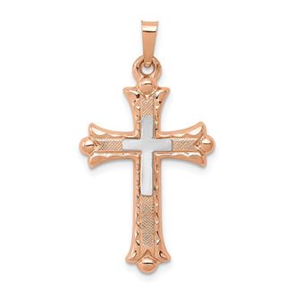 Diamond2Deal 14k Two-tone Gold Budded Cross Pendant