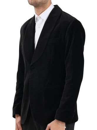 Selected Black Tailored Shawl Collar Cotton Velvet Blazer