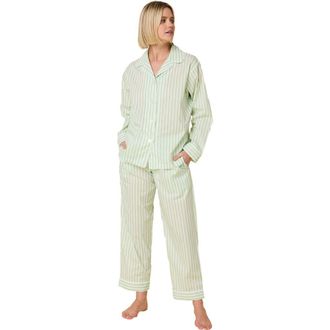 The Cats Pajamas Luxe Pima Pajama Set Conversational in Classic Stripe Light Green at Nordstrom, Size X-Small