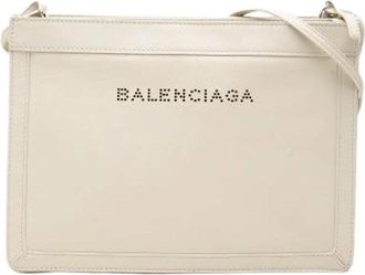 Balenciaga Pre-owned Navy Pochette Crossbody Bag - Dames - Vintage Schoudertas - Wit - ONE Size - Leer - Vintage
