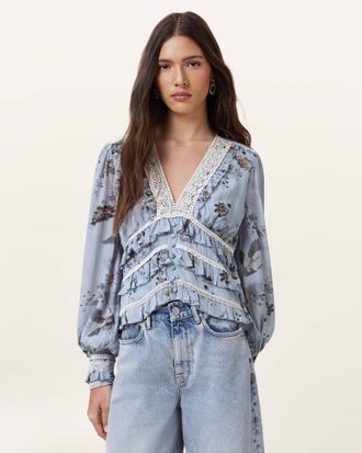 AllSaints Zora Floral Ruffled Top