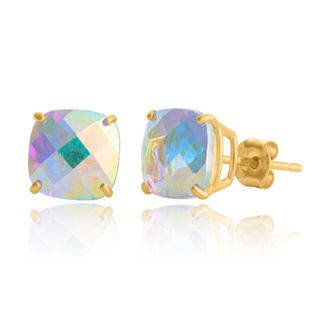 MAX + STONE Sterling Silver or Gold 8mm Cushion Cut Gemstone Birthstone Stud Earrings