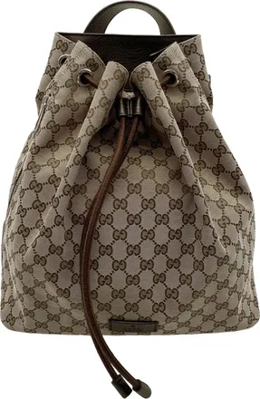 Gucci Brown Gg Canvas Leather Backpack (Pre-Owned)