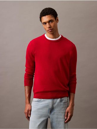 Calvin Klein Mens Extra Fine Merino Blend Crewneck Sweater - Red - XS