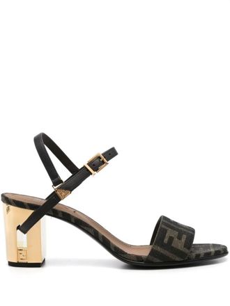 Fendi Ff Jacquard Gold-Finish Medium-Heeled Delfina Sandals Shoes