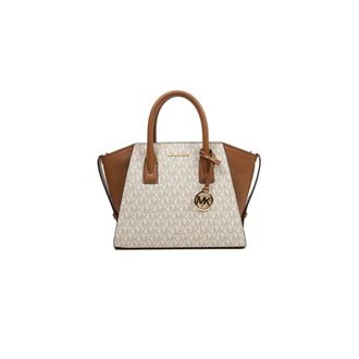 Michael Kors Tote Bags, female, Beige, Size: ONE SIZE Avril Small Logo and Leather Satchel
