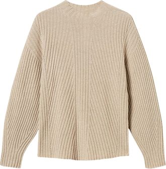 Twin-Set Beige Ribbed Wool-Blend Lurex Mock Neck Sweater
