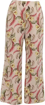 Oscar De La Renta Oscar De La Renta Floral-Print Wide-Leg Trousers in Multicolor Linen
