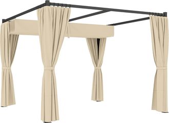 OUTSUNNY 3 x 3(m) Pergola with Retractable Roof and Curtains - Khaki | TJ Hughes