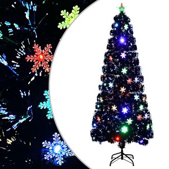 vidaXL &Aacute;rbol De Navidad Copos De Nieve Led Fibra &Oacute;ptica Negro 240 Cm Vidaxl