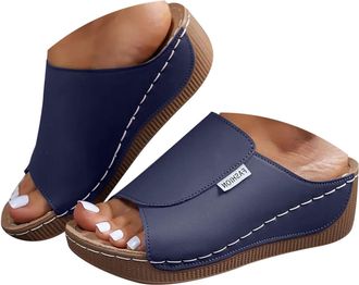 Generic Orthopedic Wedge Sandals for Women Summer Dressy 2025 Casual Open Toe Solid Color Wedge Heel Slides Comfortable Walking Orthotic Platform Sandals with