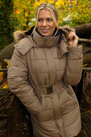 Roman Womens Faux Fur Padded Belt Coat - Brown - Size 18 UK