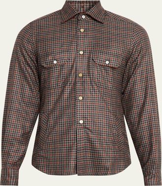 Kiton Mens Cotton Check Double-Pocket Button-Down Shirt
