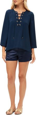 Trina Turk Catamaran Lace Up Top in Ink at Nordstrom, Size Medium