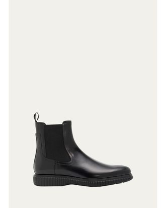 Ferragamo Mens Santo Leather Rubber-Sole Chelsea Boots