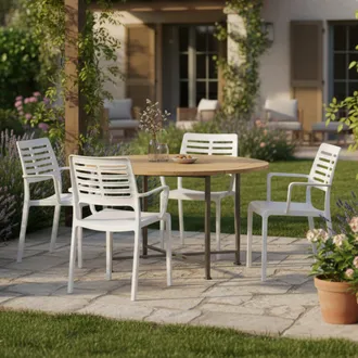 Dmora Silla De Exterior Hero, 4 Sillas, Brazos Made In Italy, Soporta 120 Kg, Blanco